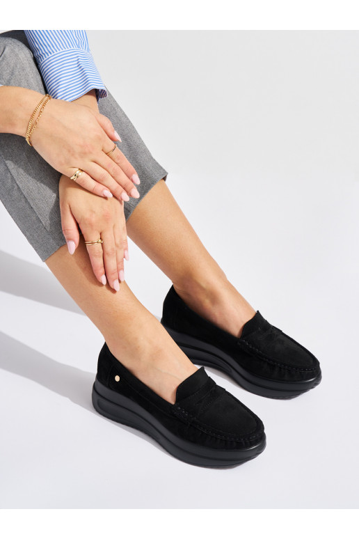 zamšādas Melnas krāsas mokasīni uz biezas platformas
