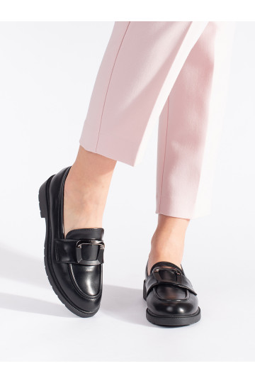 Melns sieviešu mokasīni ar sprādzēm