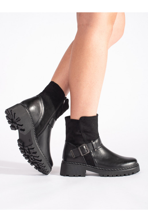 Melns sieviešu zābaki z ozdobnym zapięciem