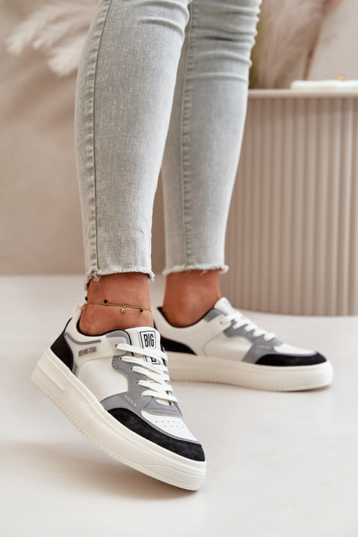 Sieviešu zemais Sneakers modeļa apavi no eko ādas Big Star OO274028 Baltas-Pelēkas krāsas