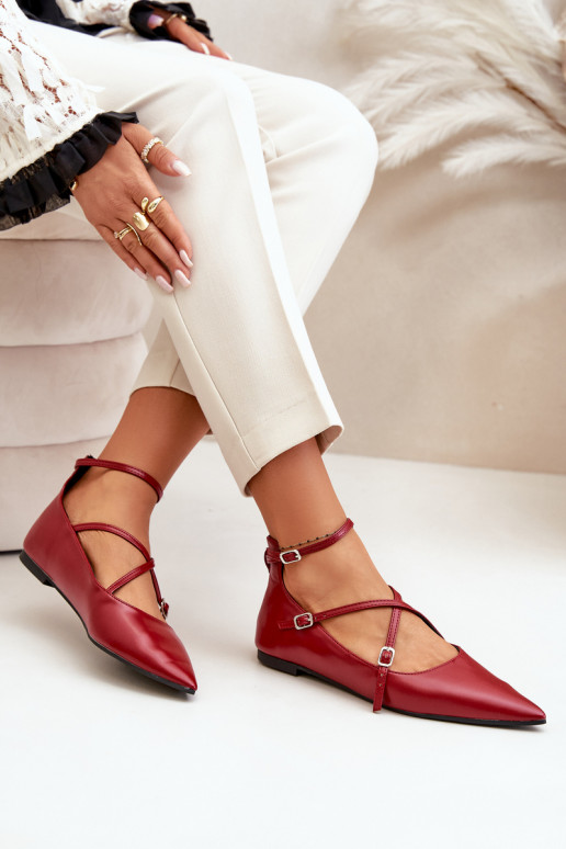 Balerīnas  Z Noskami Apavi ar spicu purngalu I Przeplatającymi Się Paskami bordo krāsas Violra
