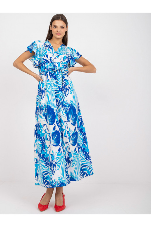 Balta un zila maxi kleita ar apdrukām...