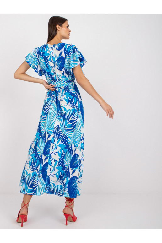 Balta un zila maxi kleita ar apdrukām...