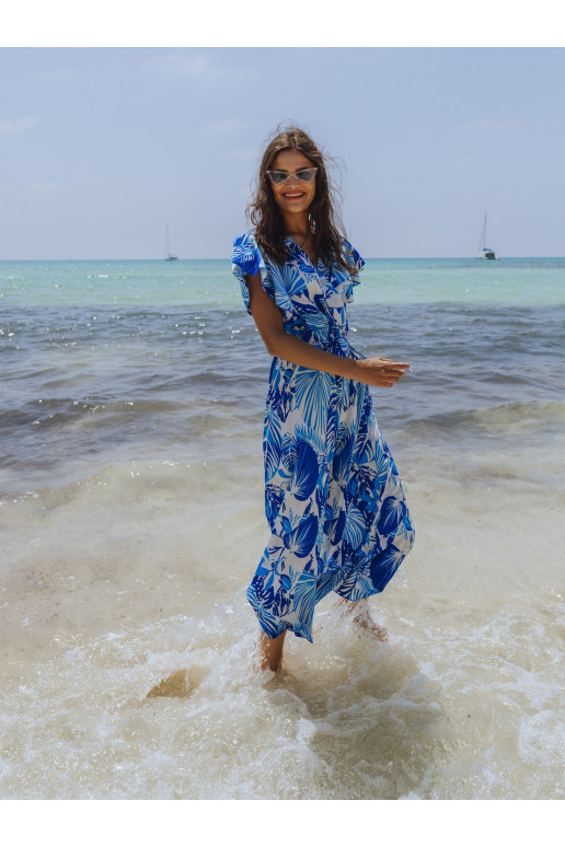 Balta un zila maxi kleita ar apdrukām...