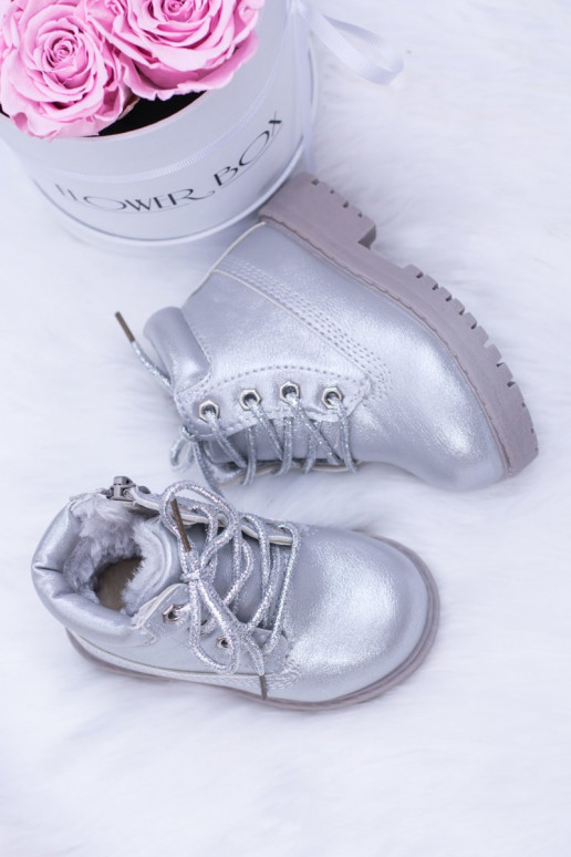 Bērnu apavi siltināti Sudraba krāsas apavi Sieviešu puszābaki Dexter
