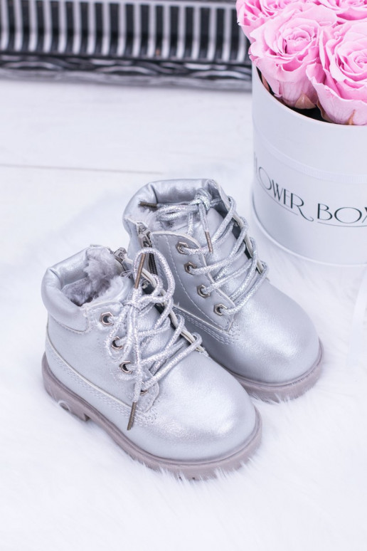 Bērnu apavi siltināti Sudraba krāsas apavi Sieviešu puszābaki Dexter