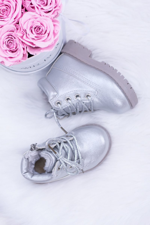 Bērnu apavi siltināti Sudraba krāsas apavi Sieviešu puszābaki Dexter