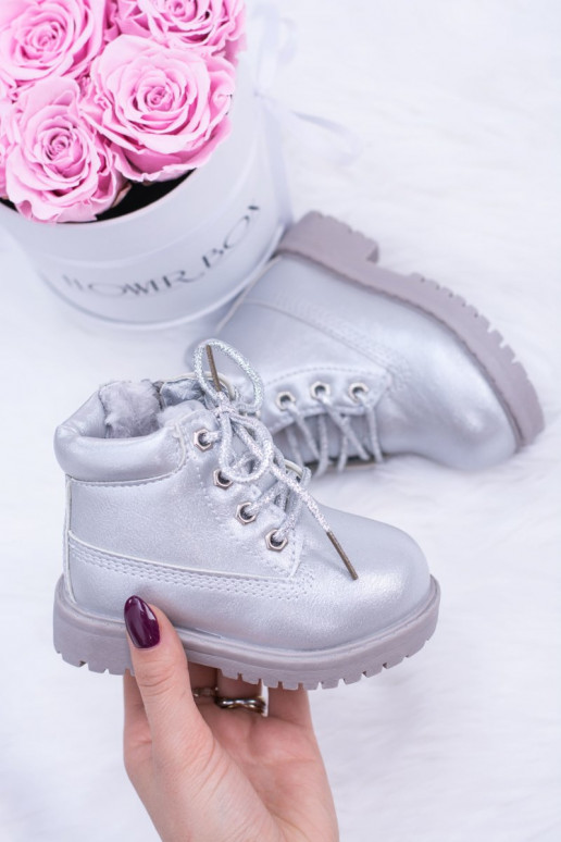 Bērnu apavi siltināti Sudraba krāsas apavi Sieviešu puszābaki Dexter