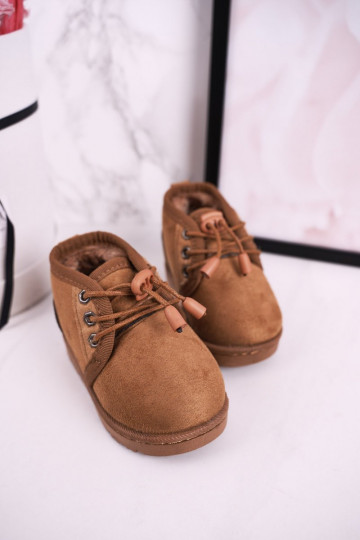 Bērnu apavi šņorējami sniega apavi ar kažokādu brūnas krāsas Hunter 2