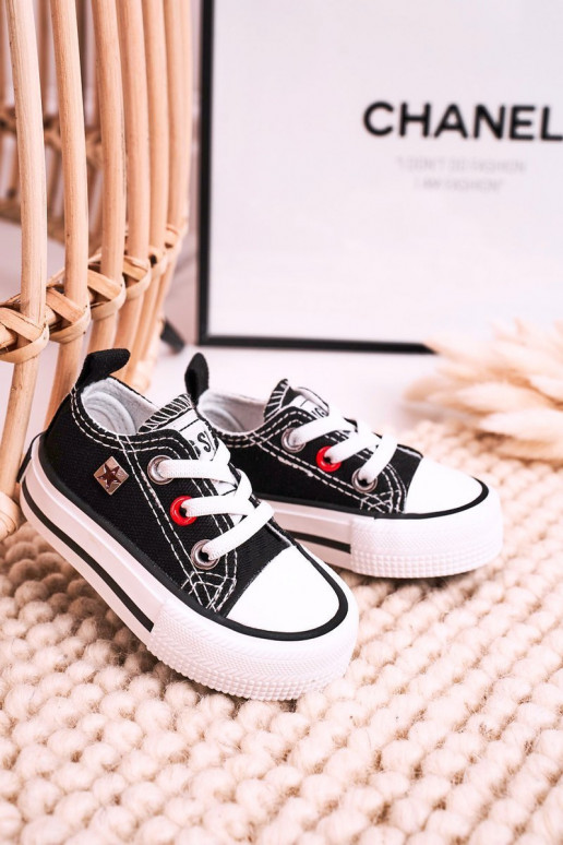 Bērnu apavi Klasiska modeļa sporta apavi ar līdzenu zoli BIG STAR HH374194 melnas krāsas