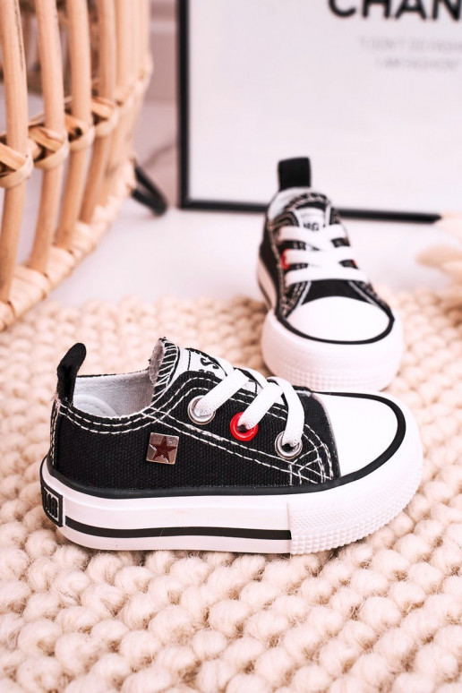 Bērnu apavi Klasiska modeļa sporta apavi ar līdzenu zoli BIG STAR HH374194 melnas krāsas