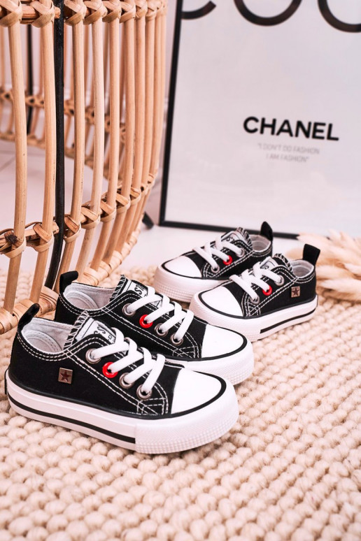 Bērnu apavi Klasiska modeļa sporta apavi ar līdzenu zoli BIG STAR HH374194 melnas krāsas