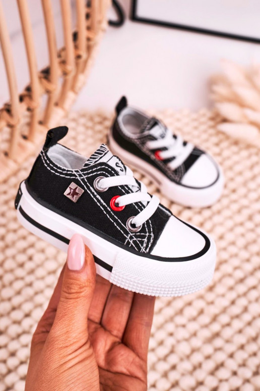 Bērnu apavi Klasiska modeļa sporta apavi ar līdzenu zoli BIG STAR HH374194 melnas krāsas