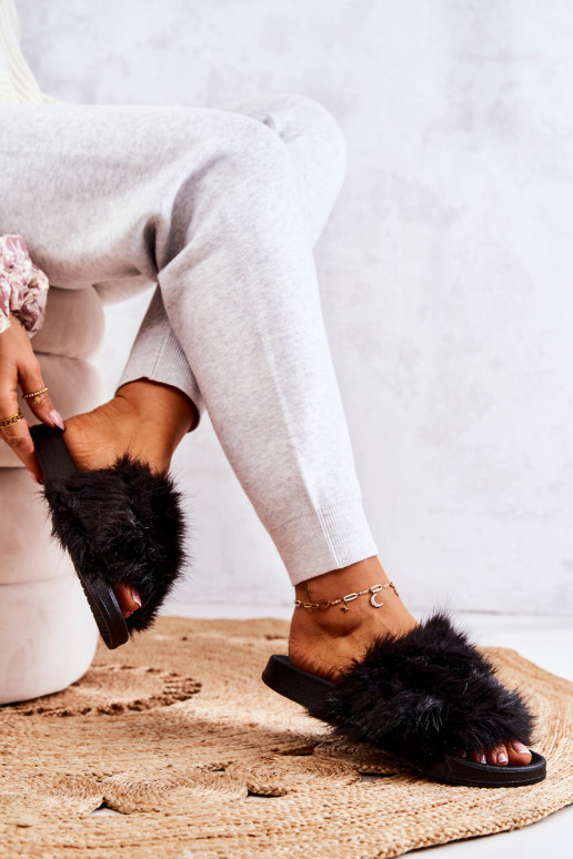 Čības ar kažokādu Gumijas melnas krāsas Pollie