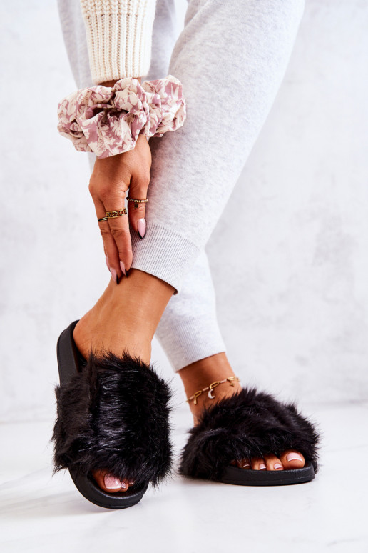 Čības ar kažokādu Gumijas melnas krāsas Pollie