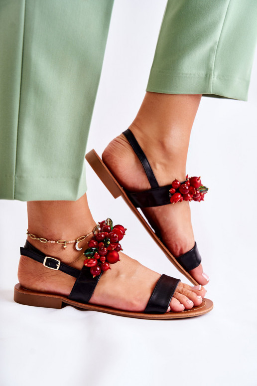 stilīgas sandales un pērlītēm melnas krāsas Hally