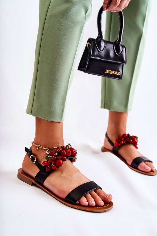 stilīgas sandales un pērlītēm melnas krāsas Hally