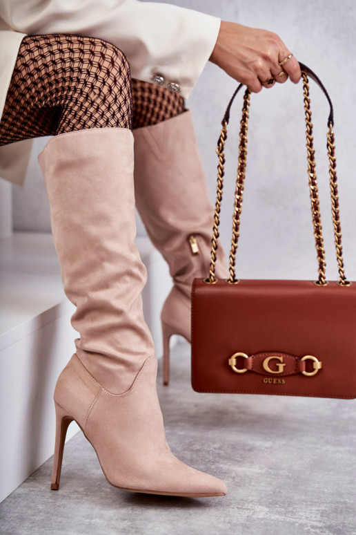 Klasiska modeļa zamšādas garie zābaki ar papēdi smilšu krāsas Ameya Klasiska modeļa zamšādas garie zābaki ar papēdi smilšu krāsas Ameya