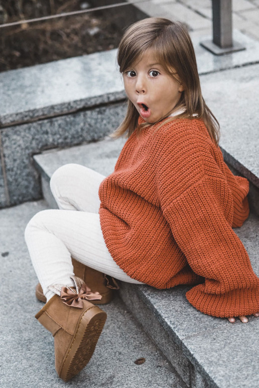 Bērnu siltināti sniega apavi ar bantītēm brūnas krāsas Meriva