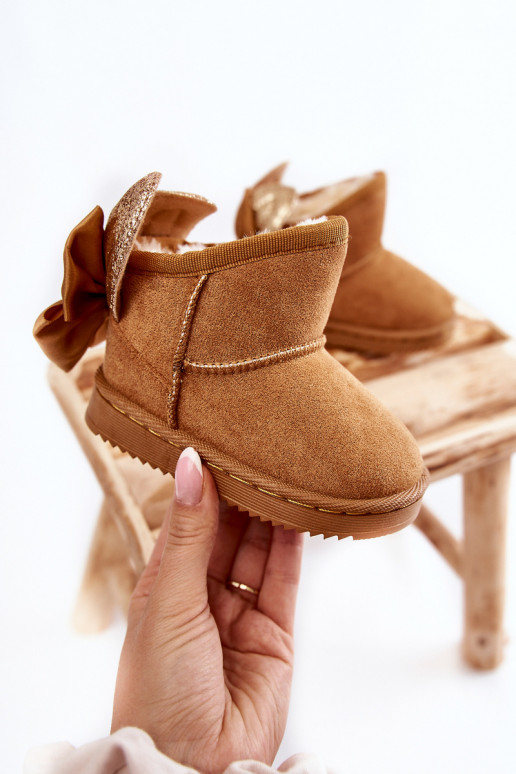 Bērnu siltināti sniega apavi ar bantītēm brūnas krāsas Meriva