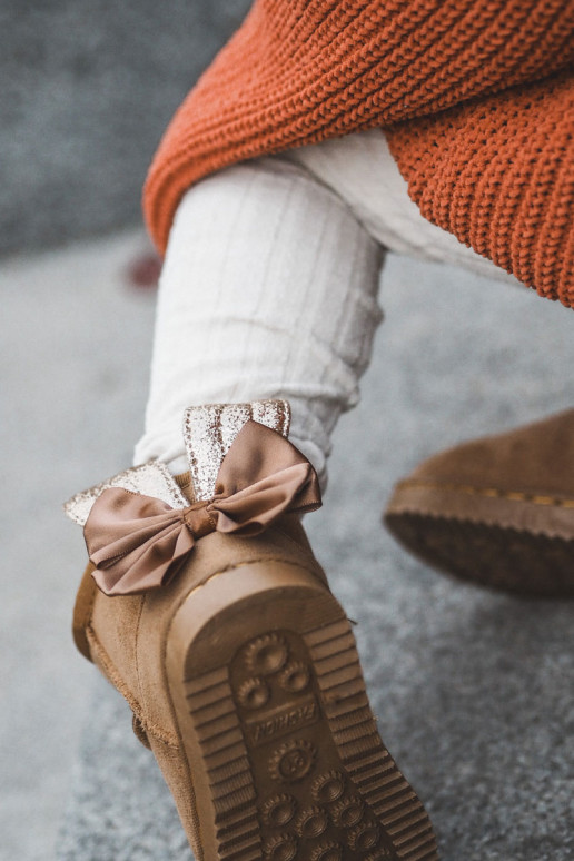 Bērnu siltināti sniega apavi ar bantītēm brūnas krāsas Meriva