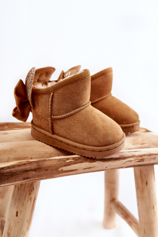 Bērnu siltināti sniega apavi ar bantītēm brūnas krāsas Meriva