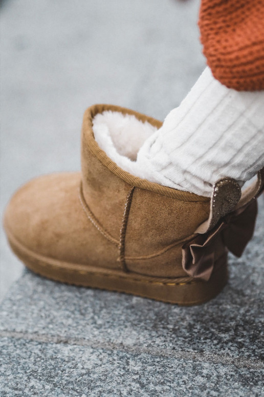 Bērnu siltināti sniega apavi ar bantītēm brūnas krāsas Meriva