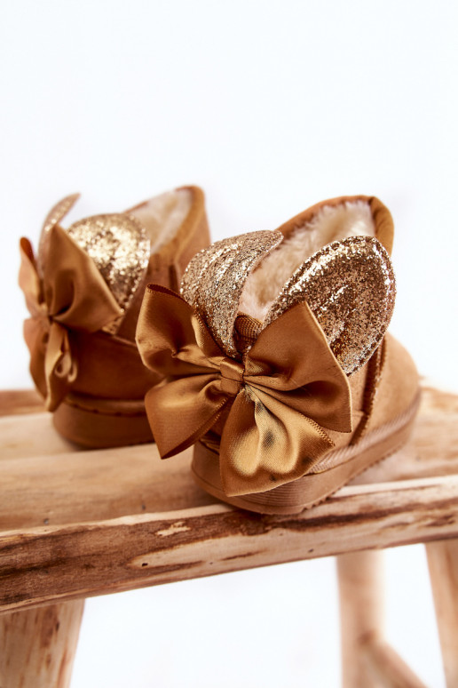 Bērnu siltināti sniega apavi ar bantītēm brūnas krāsas Meriva