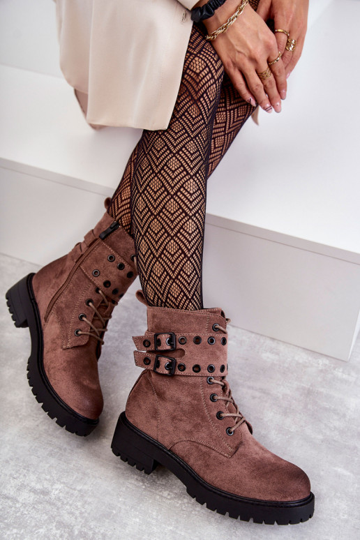 zamšādas siltināti Sieviešu puszābaki brūnas krāsas Silvor