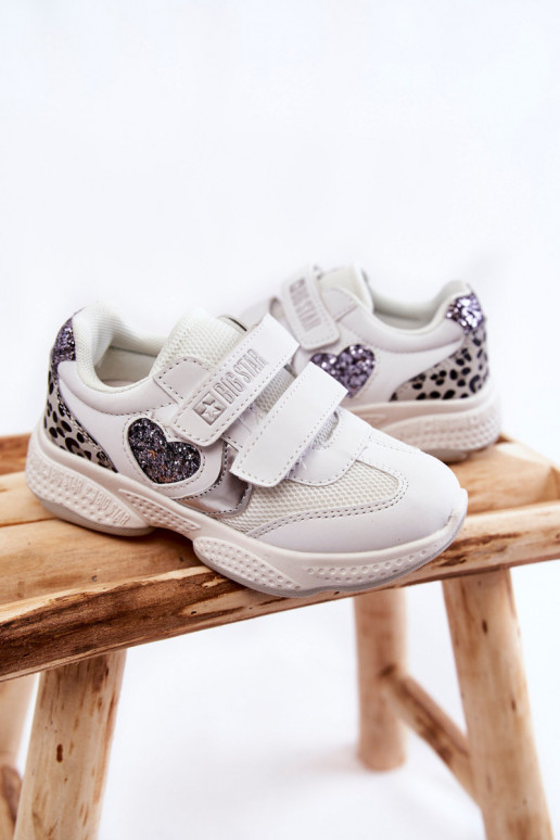 Bērnu sporta apavi ar lipīgām aizdarēm Big Star KK374022 baltas krāsas