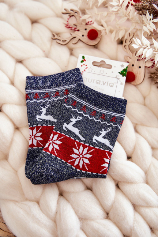 Ziemassvētku zeķes spīdīgs Reindeers tumši zilas krāsas Ziemassvētku zeķes spīdīgs Reindeers tumši zilas krāsas