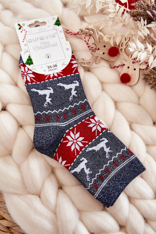 Ziemassvētku zeķes spīdīgs Reindeers tumši zilas krāsas Ziemassvētku zeķes spīdīgs Reindeers tumši zilas krāsas