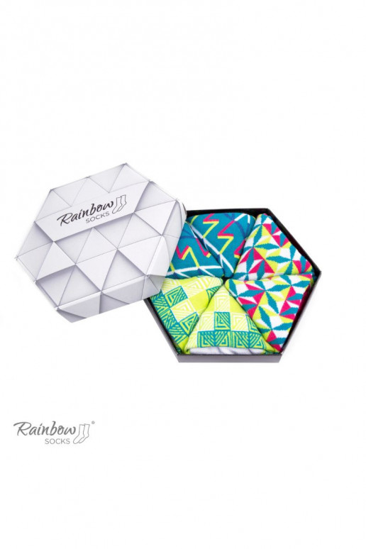 Varavīksnes zeķes ar ģeometriskiem rakstiem 3 Pāris