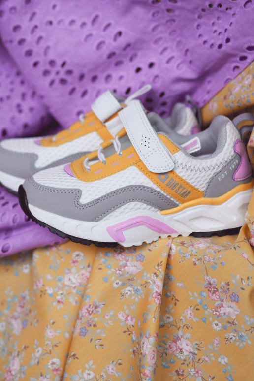 Bērnu apavi ar lipīgām aizdarēm Big Star JJ374257 Baltas-Dzelteni