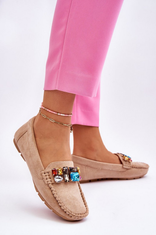 Eleganti zamšādas lauferi ar mirdzošiem spīdumiem smilšu krāsas Lucille