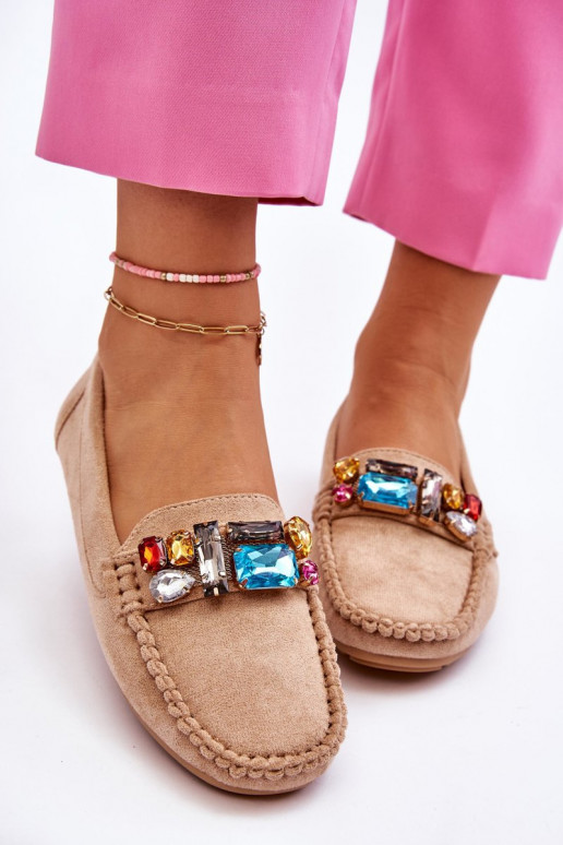 Eleganti zamšādas lauferi ar mirdzošiem spīdumiem smilšu krāsas Lucille