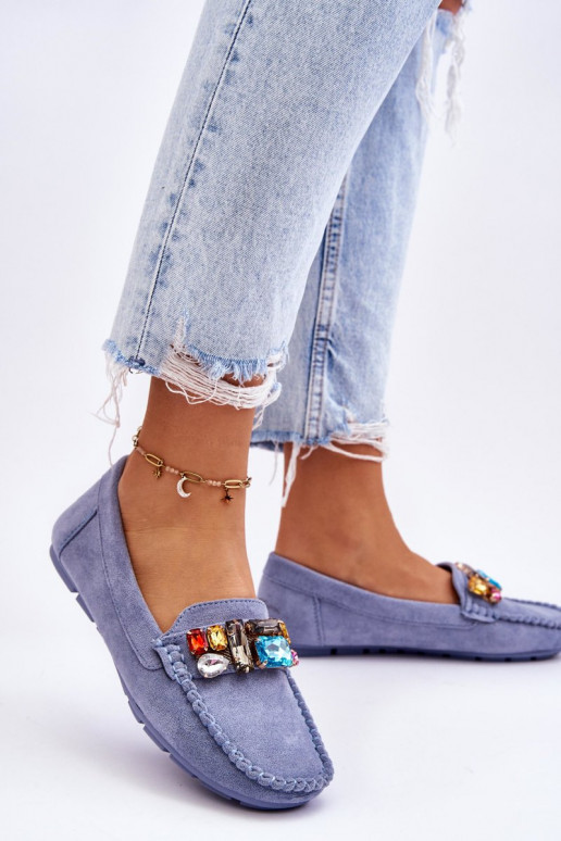 Eleganti zamšādas lauferi ar mirdzošiem spīdumiem Zilas krāsas Lucille