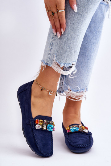 Eleganti zamšādas lauferi ar mirdzošiem spīdumiem tumši zilas krāsas Lucille 2