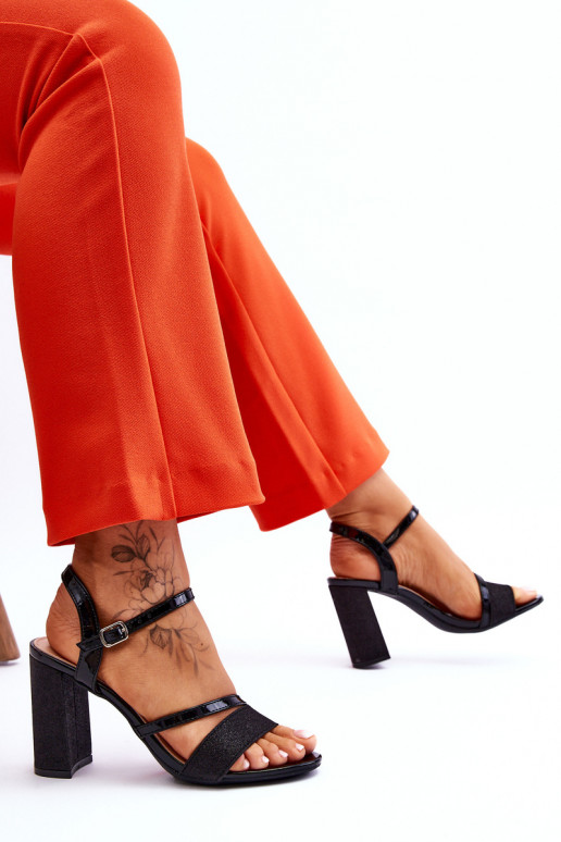 spīdīgs Elegantas augstpapēžu sandales melnas krāsas Alicia