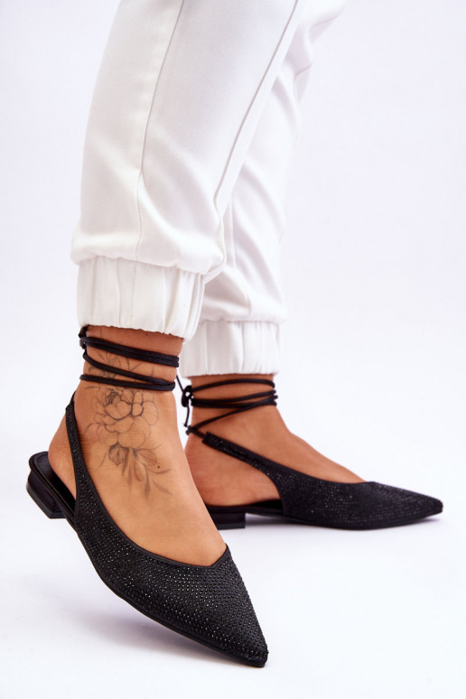 balerīnas ar bantītēm ar kniedēm melnas krāsas Mavis