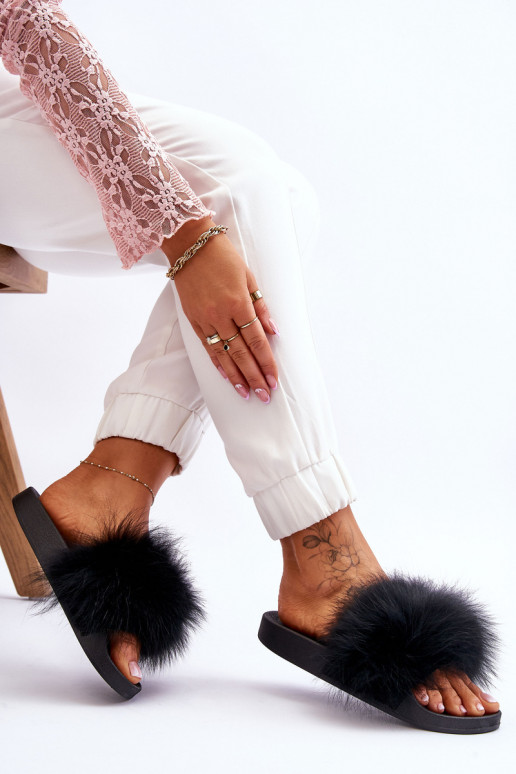 Stilīgasrnas gumijas čības ar kažokādu Melns Lucrece