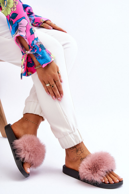 Stilīgasrnas gumijas čības ar kažokādu Rozā krāsas Lucrece