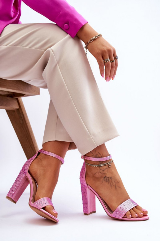 Elegantas augstpapēžu sandales ar mirdzošiem spīdumiņiem Rozā krāsas Idealistic