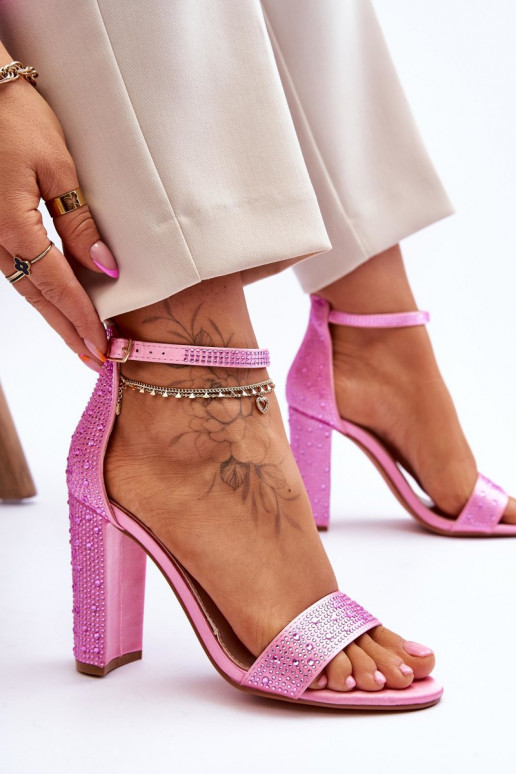 Elegantas augstpapēžu sandales ar mirdzošiem spīdumiņiem Rozā krāsas Idealistic