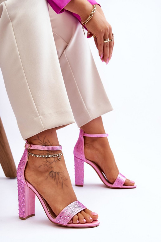 Elegantas augstpapēžu sandales ar mirdzošiem spīdumiņiem Rozā krāsas Idealistic