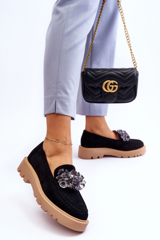 Stilīgasrnas Zamšādas mokasīni ar mirdzošiem spīdumiem melnas krāsas Demeris