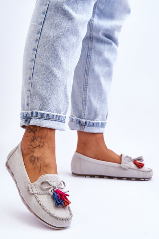 Zamšādas mokasīni ar pušķiem Pelēkas krāsas Dorine