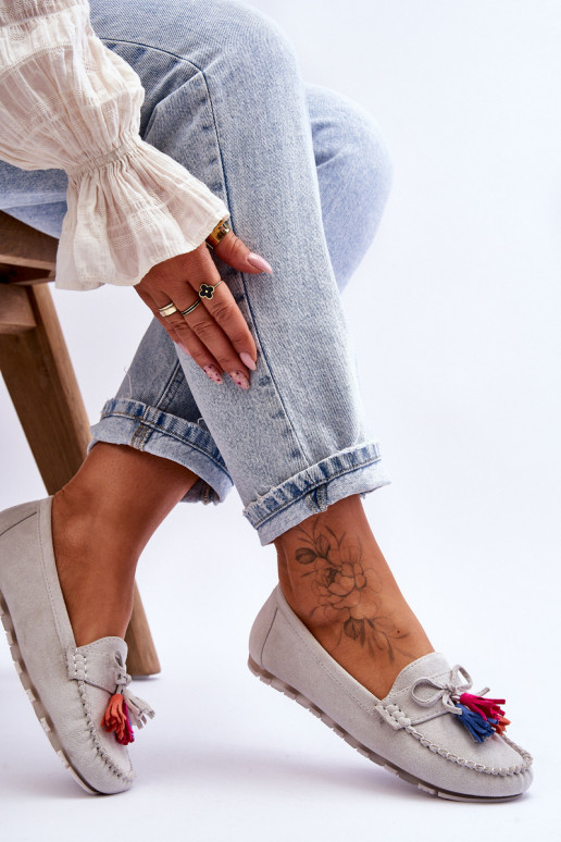 Zamšādas mokasīni ar pušķiem Pelēkas krāsas Dorine