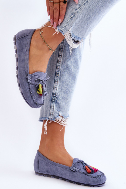 Zamšādas mokasīni ar pušķiem Zilas krāsas Dorine