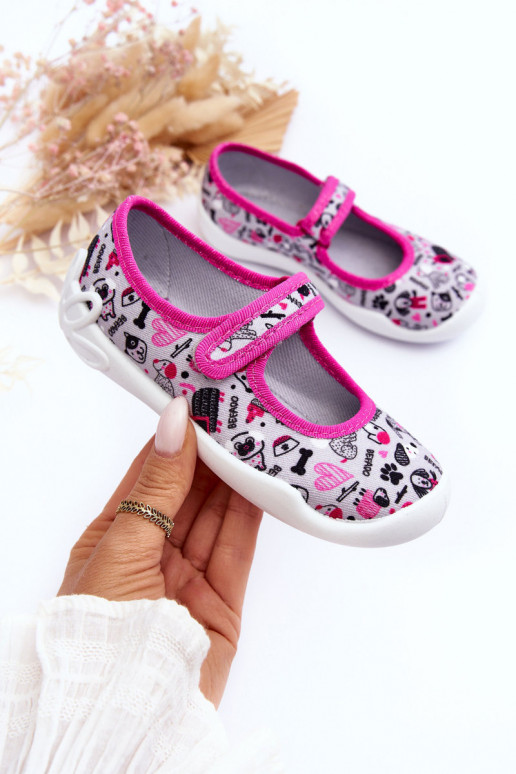 Bērnu čības/balerīnu kurpes Befado 114X521 Pelēkas krāsas-Rozā krāsas